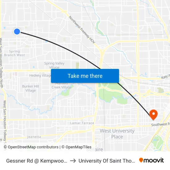 Gessner Rd @ Kempwood Dr to University Of Saint Thomas map