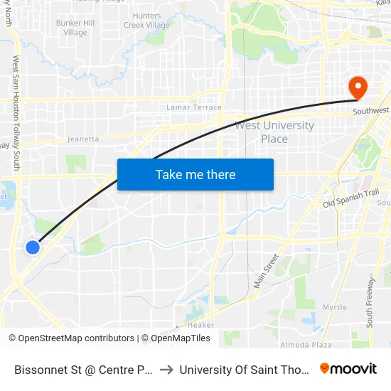 Bissonnet St @ Centre Pkwy to University Of Saint Thomas map