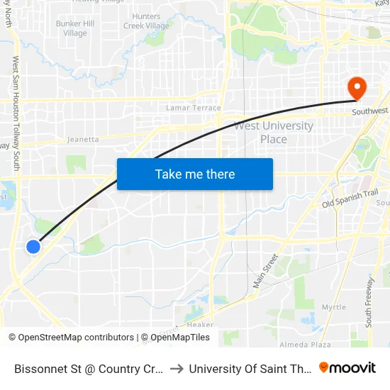 Bissonnet St @ Country Creek Dr to University Of Saint Thomas map