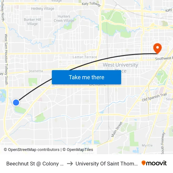 Beechnut St @ Colony Dr to University Of Saint Thomas map