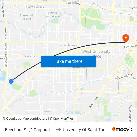 Beechnut St @ Corporate Dr to University Of Saint Thomas map
