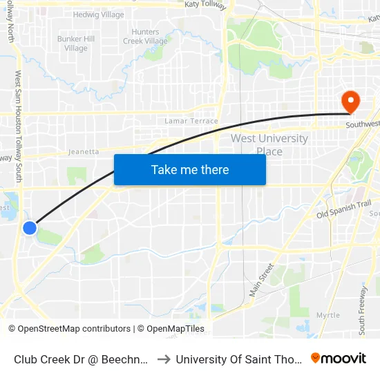 Club Creek Dr @ Beechnut St to University Of Saint Thomas map