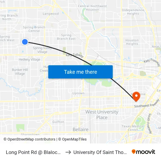 Long Point Rd @ Blalock Rd to University Of Saint Thomas map