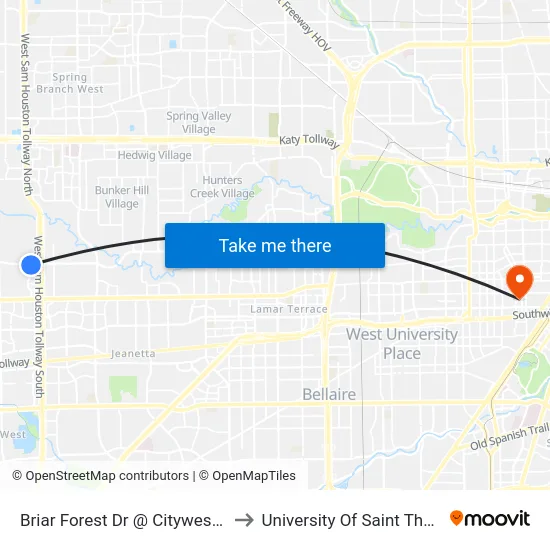 Briar Forest Dr @ Citywest Blvd to University Of Saint Thomas map