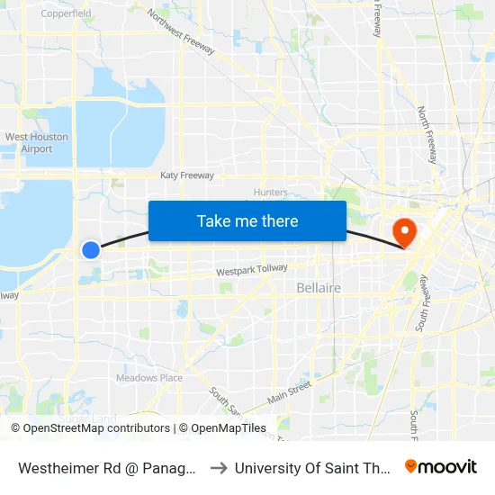 Westheimer Rd @ Panagard Dr to University Of Saint Thomas map