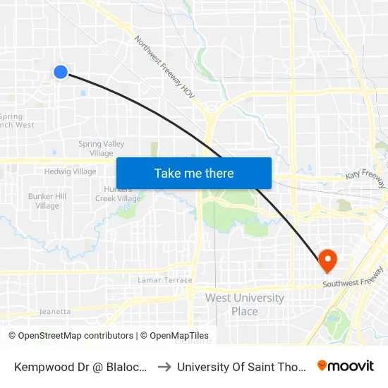 Kempwood Dr @ Blalock Rd to University Of Saint Thomas map