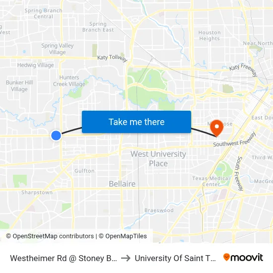 Westheimer Rd @ Stoney Brook Dr to University Of Saint Thomas map
