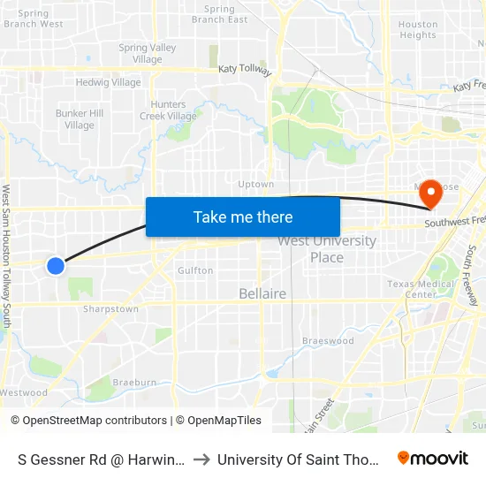 S Gessner Rd @ Harwin Dr to University Of Saint Thomas map