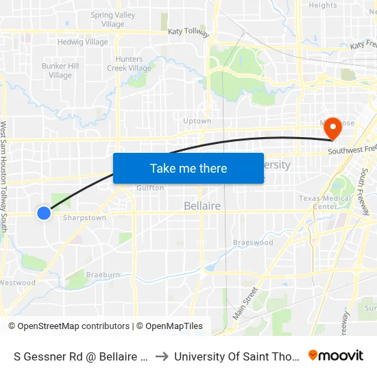 S Gessner Rd @ Bellaire Blvd to University Of Saint Thomas map
