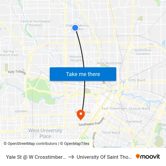 Yale St @ W Crosstimbers St to University Of Saint Thomas map