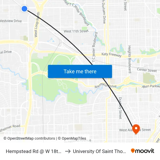 Hempstead Rd @ W 18th St to University Of Saint Thomas map