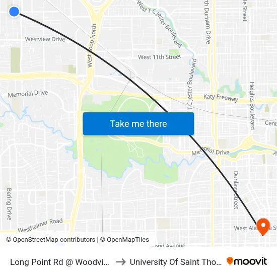Long Point Rd @ Woodvine Dr to University Of Saint Thomas map