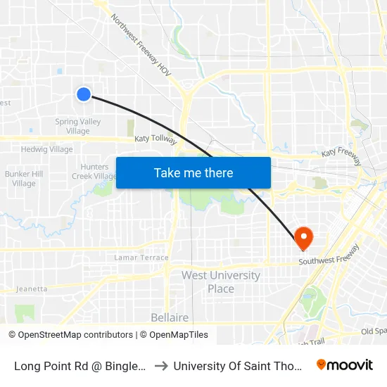 Long Point Rd @ Bingle Rd to University Of Saint Thomas map