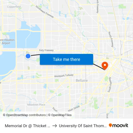 Memorial Dr @ Thicket Ln to University Of Saint Thomas map