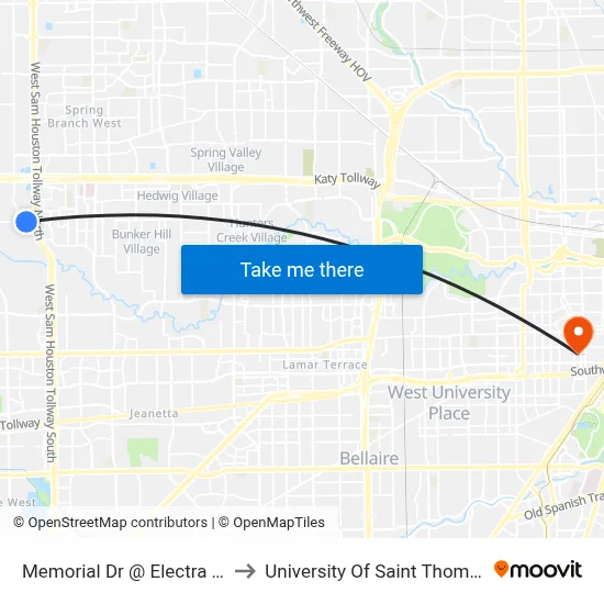 Memorial Dr @ Electra Dr to University Of Saint Thomas map