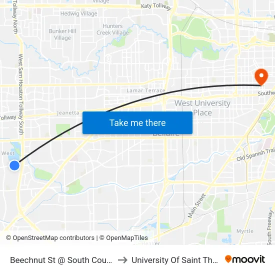 Beechnut St @ South Course Dr to University Of Saint Thomas map