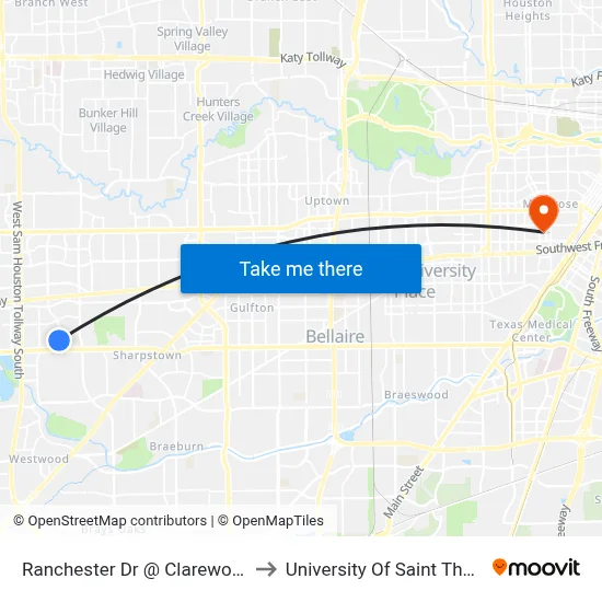 Ranchester Dr @ Clarewood Dr to University Of Saint Thomas map