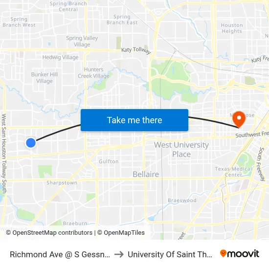 Richmond Ave @ S Gessner Rd to University Of Saint Thomas map