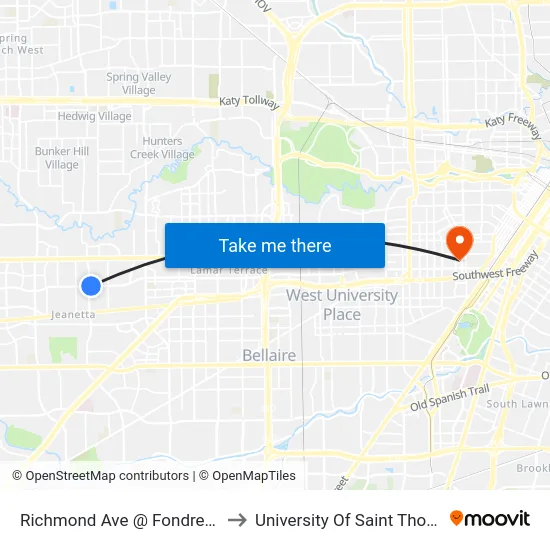 Richmond Ave @ Fondren Rd to University Of Saint Thomas map