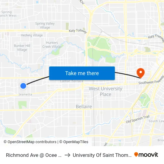 Richmond Ave @ Ocee Rd to University Of Saint Thomas map