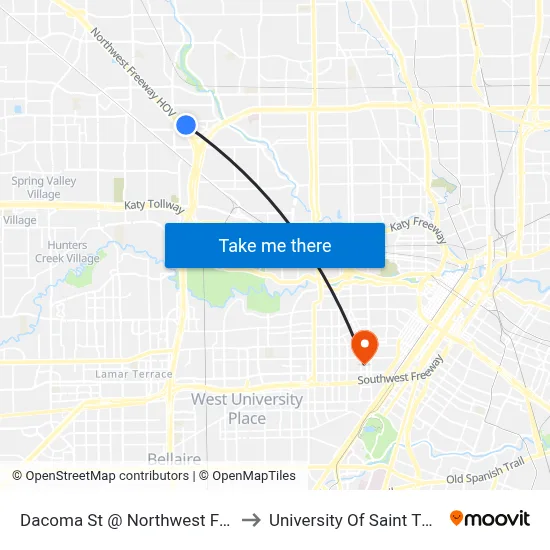 Dacoma St @ Northwest Freeway to University Of Saint Thomas map