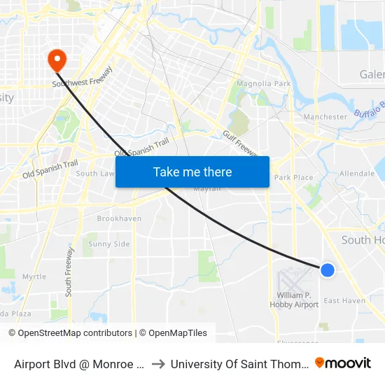 Airport Blvd @ Monroe Rd to University Of Saint Thomas map