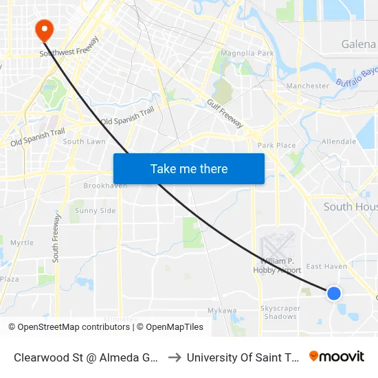 Clearwood St @ Almeda Genoa Rd to University Of Saint Thomas map