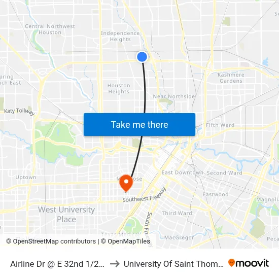 Airline Dr @ E 32nd 1/2 St to University Of Saint Thomas map