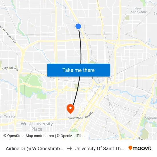 Airline Dr @ W Crosstimbers St to University Of Saint Thomas map