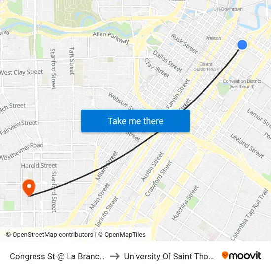 Congress St @ La Branch St to University Of Saint Thomas map