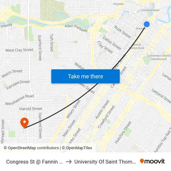 Congress St @ Fannin St to University Of Saint Thomas map
