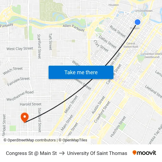 Congress St @ Main St to University Of Saint Thomas map