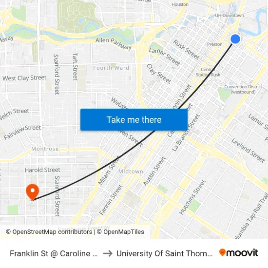 Franklin St @ Caroline St to University Of Saint Thomas map