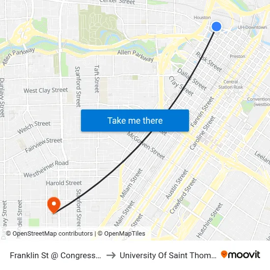 Franklin St @ Congress St to University Of Saint Thomas map