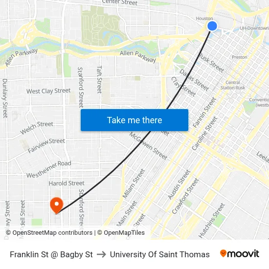 Franklin St @ Bagby St to University Of Saint Thomas map
