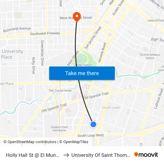 Holly Hall St @ El Mundo to University Of Saint Thomas map