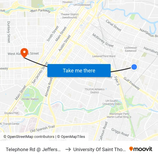 Telephone Rd @ Jefferson St to University Of Saint Thomas map