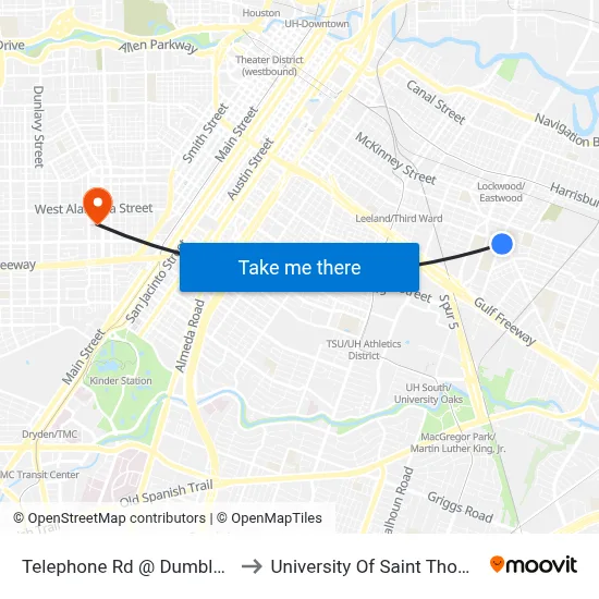 Telephone Rd @ Dumble St to University Of Saint Thomas map
