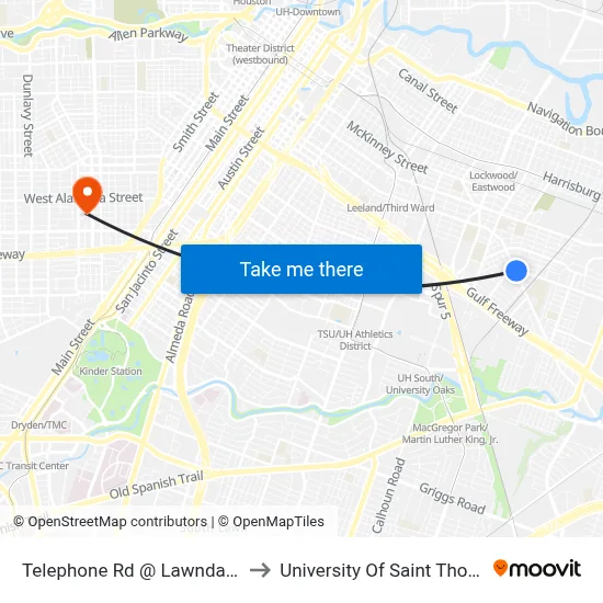 Telephone Rd @ Lawndale St to University Of Saint Thomas map