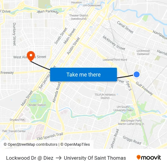 Lockwood Dr @ Diez to University Of Saint Thomas map