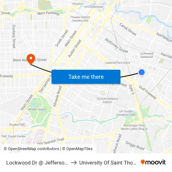Lockwood Dr @ Jefferson St to University Of Saint Thomas map
