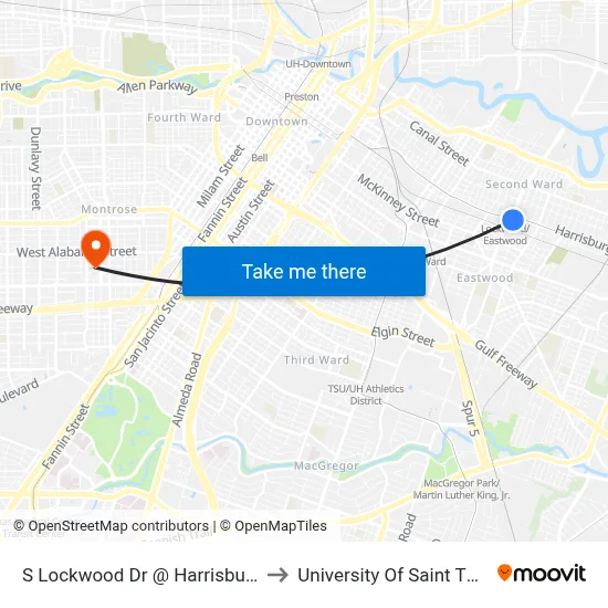 S Lockwood Dr @ Harrisburg Blvd to University Of Saint Thomas map