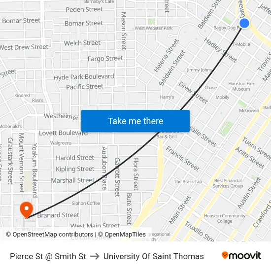 Pierce St @ Smith St to University Of Saint Thomas map
