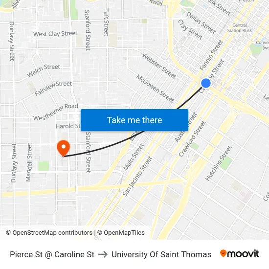 Pierce St @ Caroline St to University Of Saint Thomas map