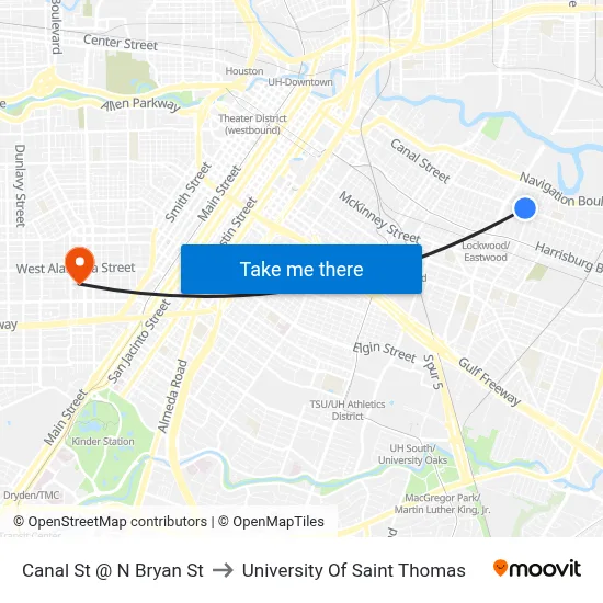 Canal St @ N Bryan St to University Of Saint Thomas map