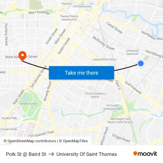 Polk St @ Baird St to University Of Saint Thomas map