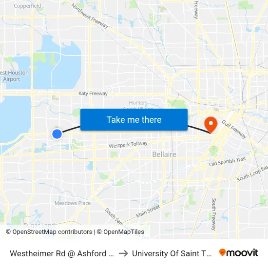 Westheimer Rd @ Ashford Park Dr to University Of Saint Thomas map
