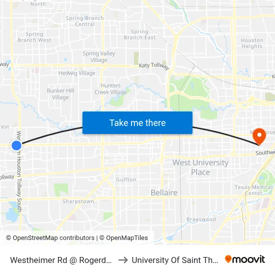 Westheimer Rd @ Rogerdale Rd to University Of Saint Thomas map