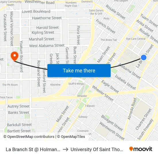 La Branch St @ Holman St to University Of Saint Thomas map