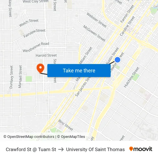 Crawford St @ Tuam St to University Of Saint Thomas map